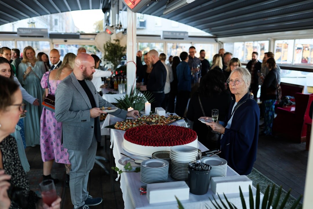 Finance professionals discussing at a networking table